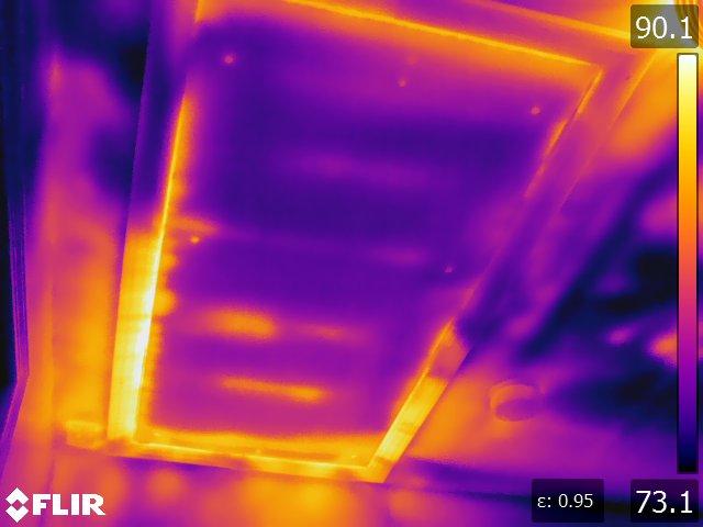 Summer time energy audits are still possible! Seen from the inside one can see all the heat leaking in from the attic of this Providence, RI home.