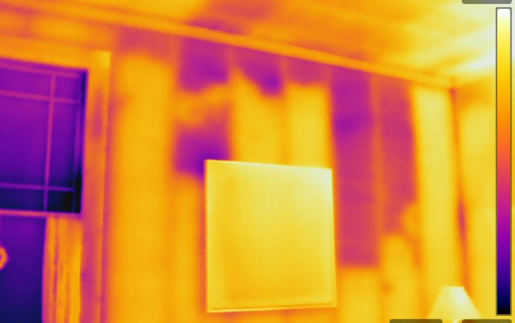 Infrared Diagnostics,  Infrared image of settled insulation, missing insulation  , MA